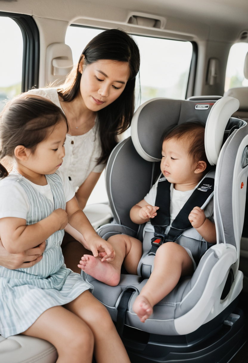 チャイルドシートに子どもを乗せる様子