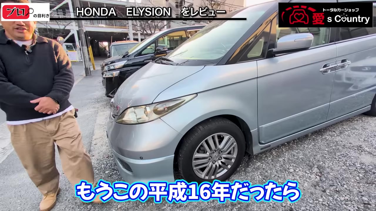 ブルーメタリックのホンダ・エリシオンの外装（斜め後方から）